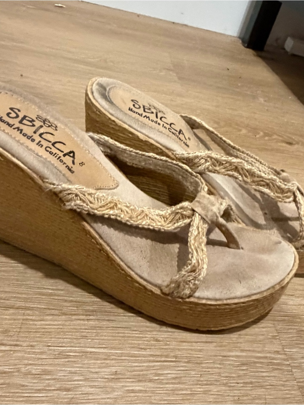 Sbicca Beige Braided Wedge Sandals - Women